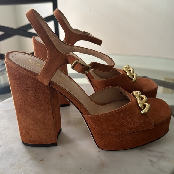 COACH Nicolette Platform Sandals Retro burnished amber chunky block heels Sz 9.5 - Picture 9 of 16